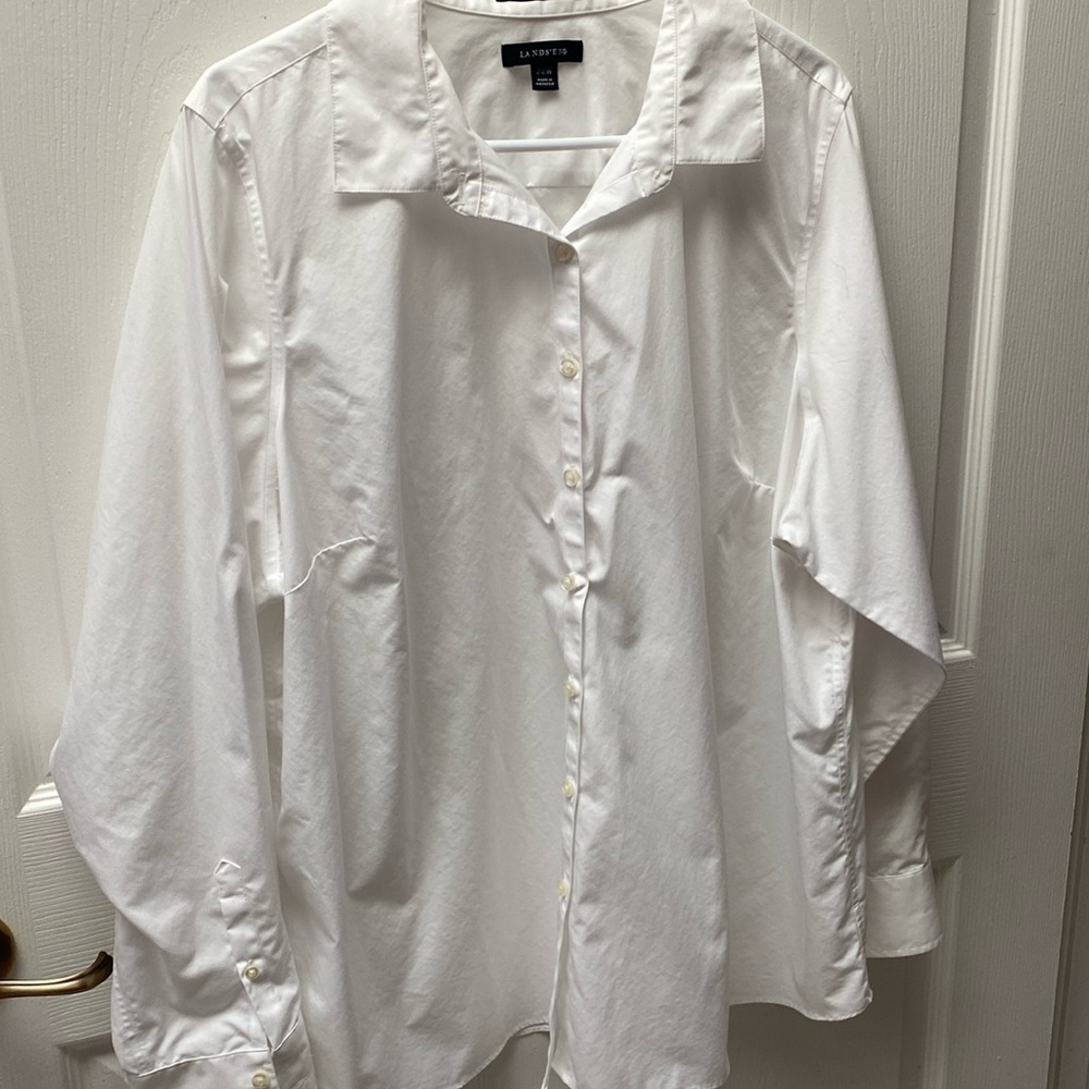 U women Lands End solid white long sleeve button up plus size shirt 22W